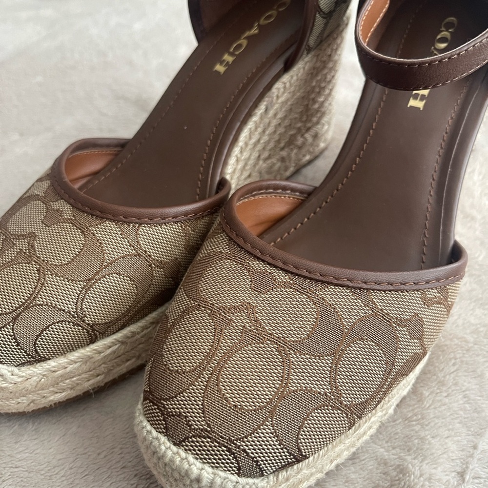 Coach Brown and Cream Platform Sandals - Picture 2 of 7